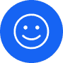 A blue circle with a white smiling face icon in the center, resembling your delight when you sell your junk car for cash. The background is plain blue, symbolizing simplicity and ease.
