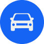 Icon of a white car on a blue circular background, perfect for apps offering roadside assistance or services to sell your junk car.